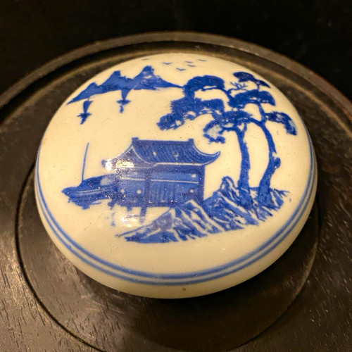 Porcelain jar with lid - porcelain, blue